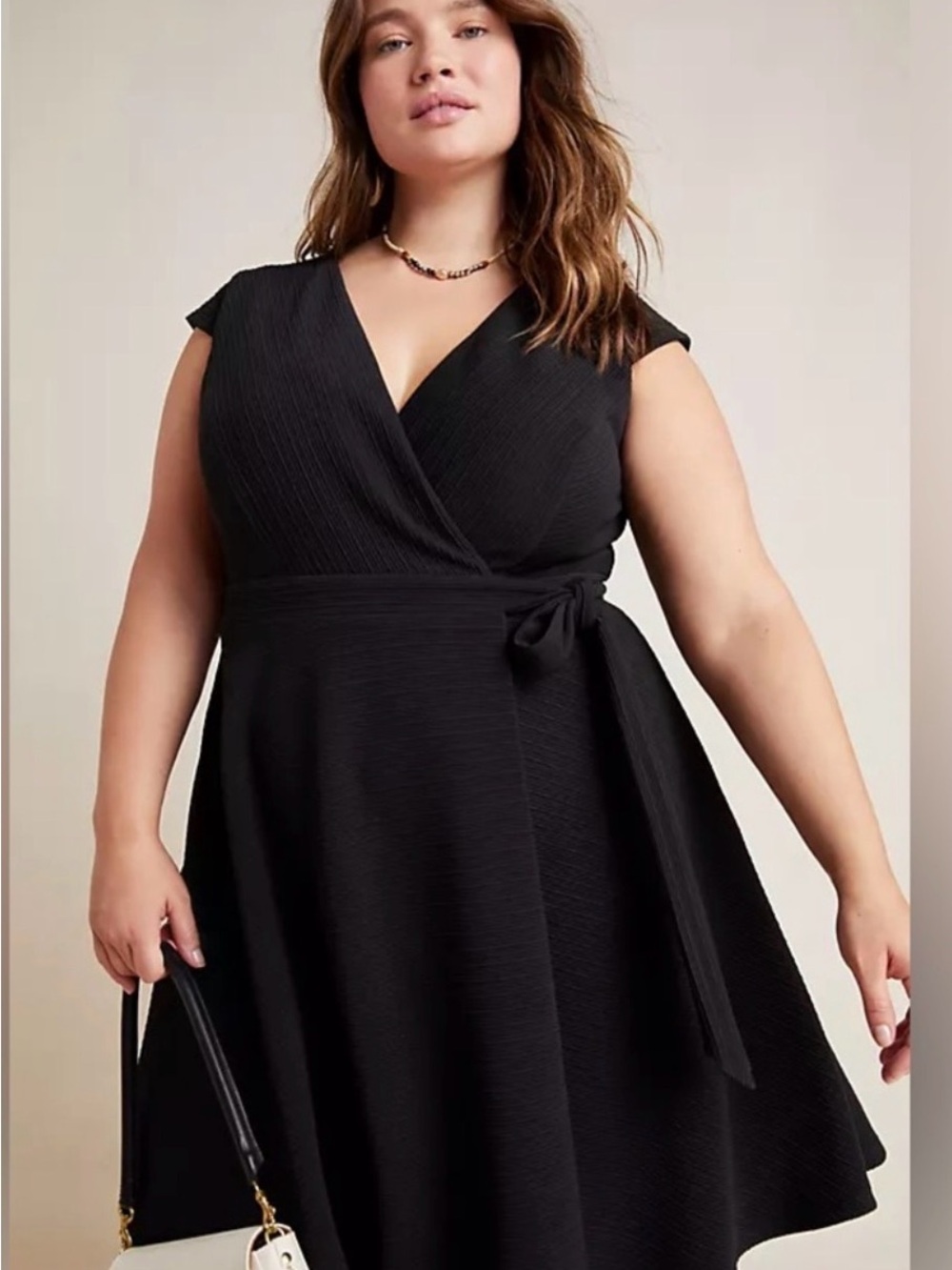 Hutch Black Wrap-Front Midi Dress with Tie Waist